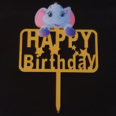Cake topper Happy birthday olifant goud